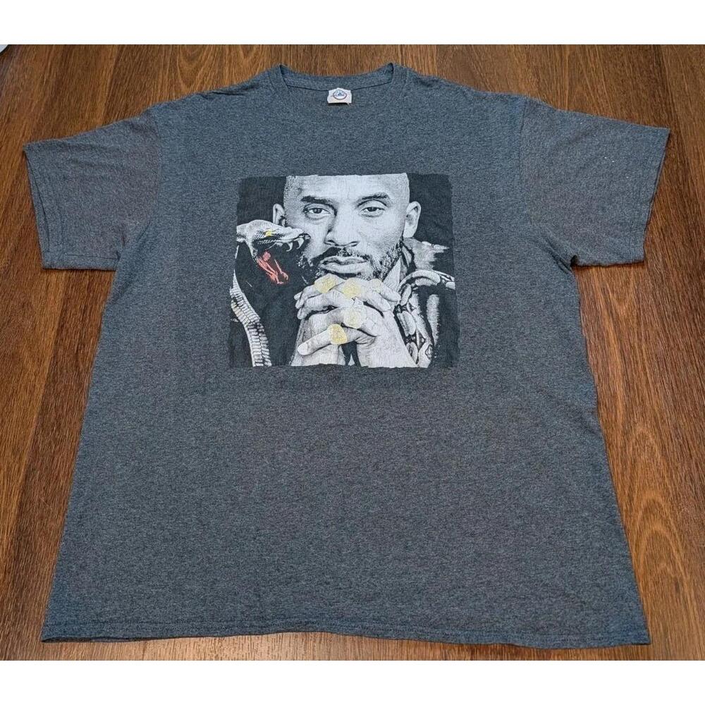 Y2K Kobe Bryant Black Mamba Snake Shirt 5 Rings Face Mens Gray